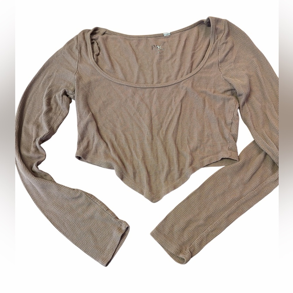 PAC Sun long sleeve ribbed crop shirt brown Womens XSmall